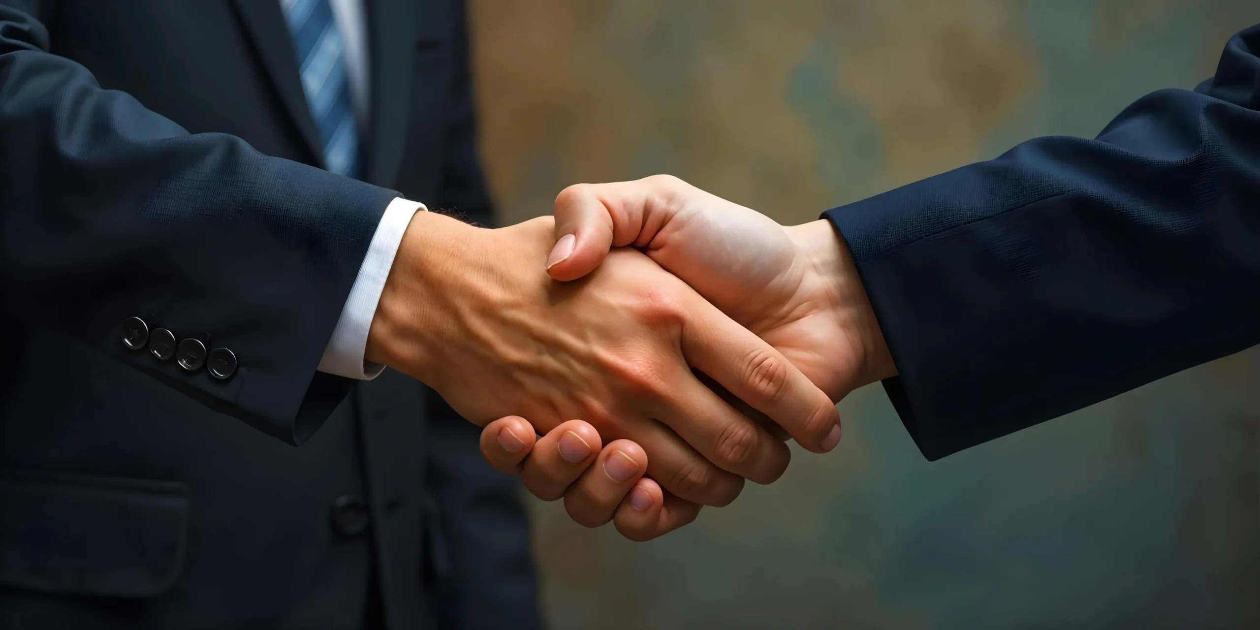 Two people are shaking hands in the office.